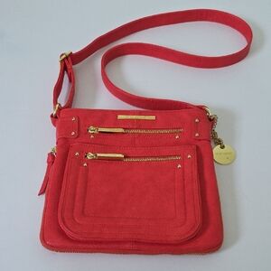 Steve Madden Summer Red Orange Crossbody Messenger Travel Bag with Gold Hardware